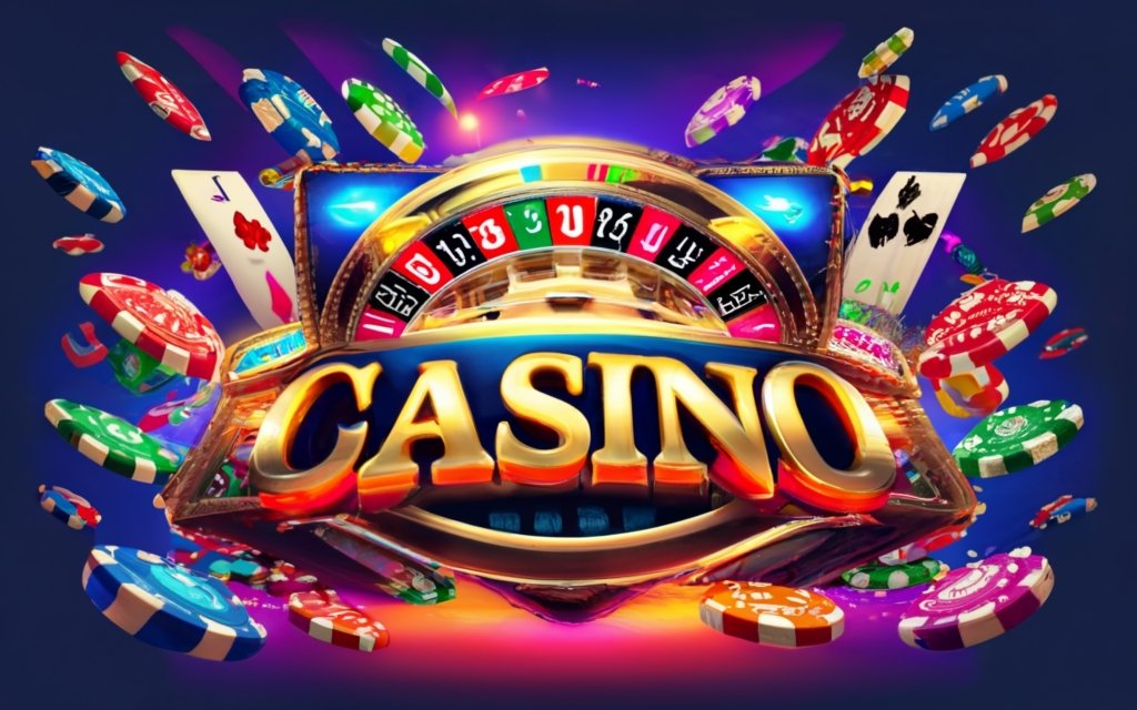 Logo kasyna z kartami i żetonami