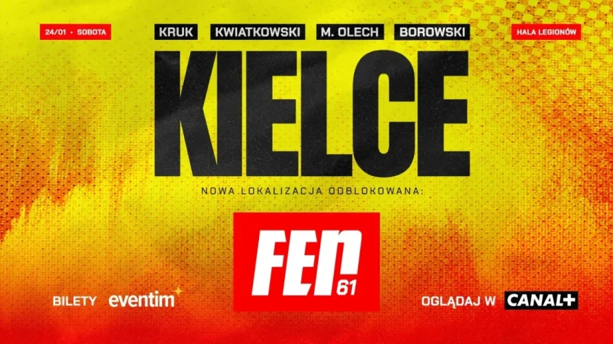 Nowy rok w federacji FEN rozpocznie się mocnym akcentem. W piątek 23 stycznia 2026 roku kibice MMA przeniosą się do Kielc, gdzie w Hali Legion&oacute;w odbędzie się gala FEN 61. Start wydarzenia zaplanowano na godzinę 20:00, a transmisja &ndash; podobnie [&hellip;]
